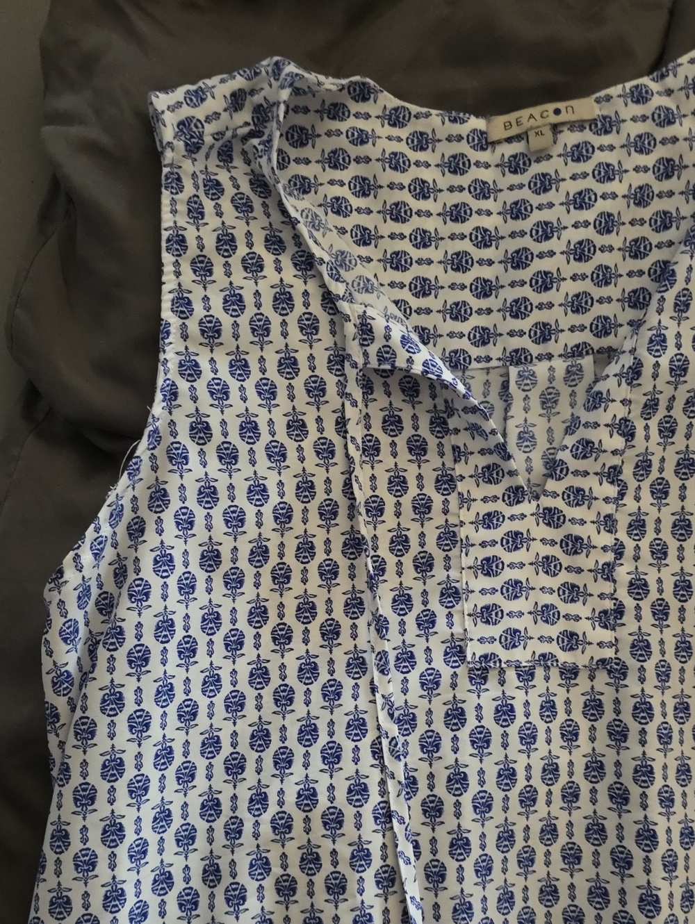 Beacon Women’s White & Blue Printed Sleeveless Blouse